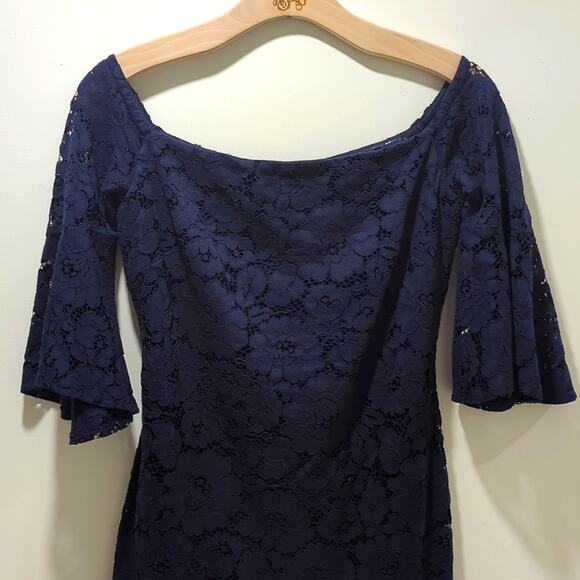 Laundry by Shelli Segal Lace Cocktail Dress Ink Blot Off the Shoulder Wmns Sz 6 - Picture 3 of 8